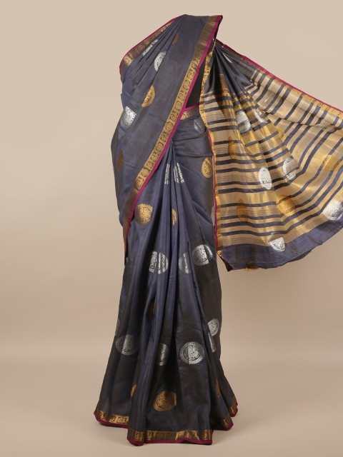 

Pothys Blue & Silver-Toned Ethnic Motifs Zari Jute Silk Saree