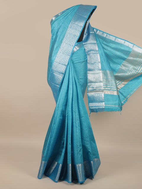 

Pothys Blue & Silver-Toned Floral Zari Jute Silk Saree