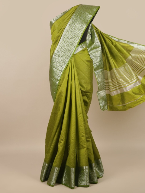 

Pothys Green & Silver-Toned Floral Jute Silk Saree