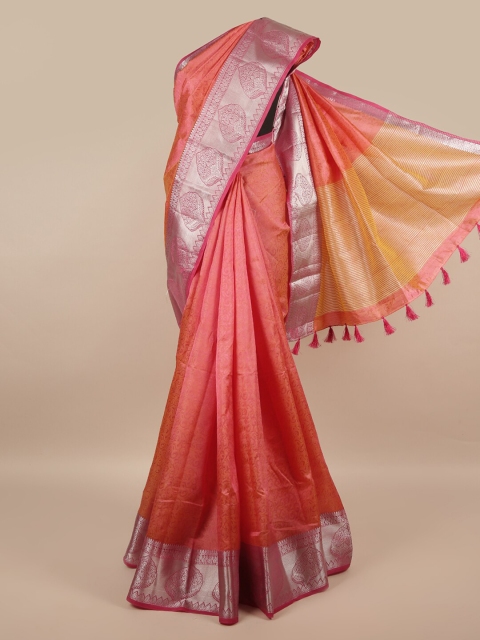

Pothys Pink & Silver-Toned Ethnic Motifs Zari Jute Silk Saree
