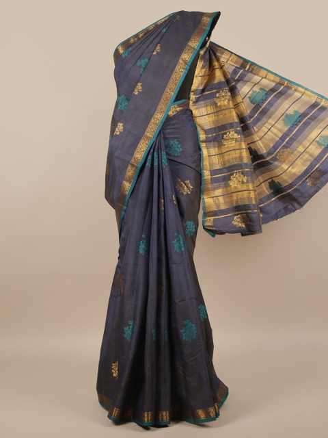 

Pothys Blue & Gold-Toned Floral Jute Silk Saree