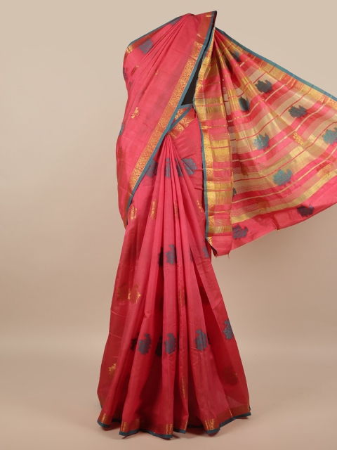 

Pothys Pink & Blue Floral Jute Silk Saree