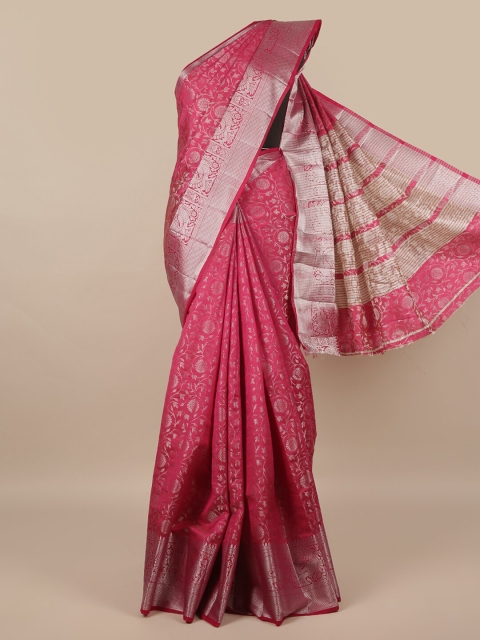 

Pothys Pink & Silver-Toned Ethnic Motifs Jute Silk Saree