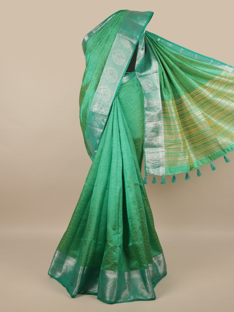 

Pothys Green & Silver-Toned Ethnic Motifs Jute Silk Saree