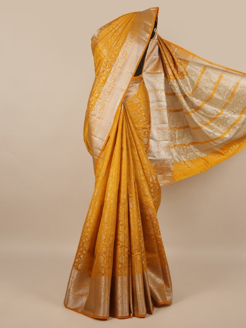 

Pothys Mustard & Silver-Toned Floral Jute Silk Saree