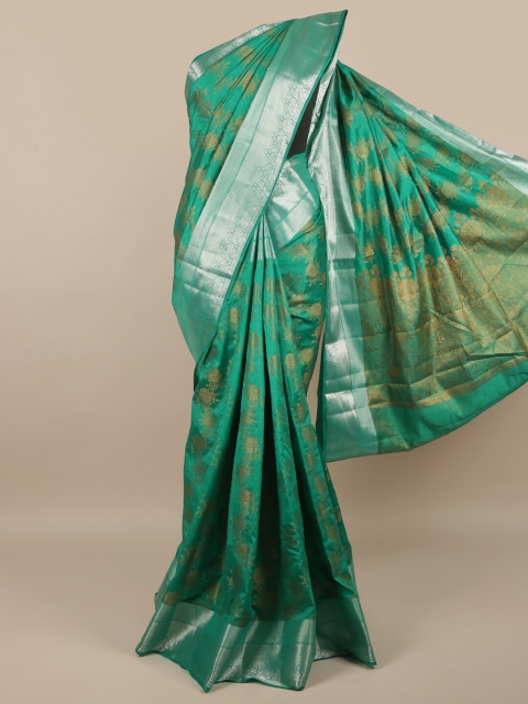 

Pothys Green & Gold-Toned Floral Zari Jute Silk Saree
