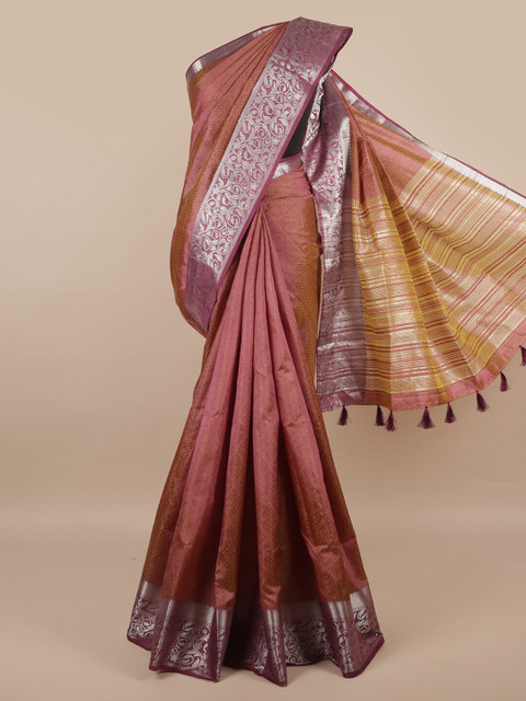 

Pothys Purple & Rust Floral Jute Silk Saree