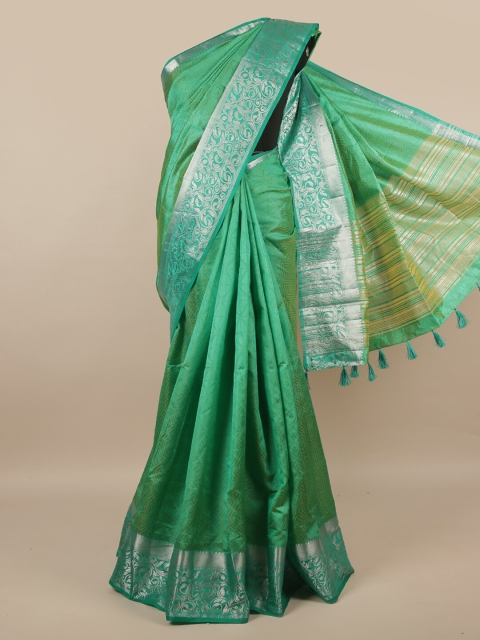 

Pothys Green & Silver-Toned Woven Design Jute Silk Saree