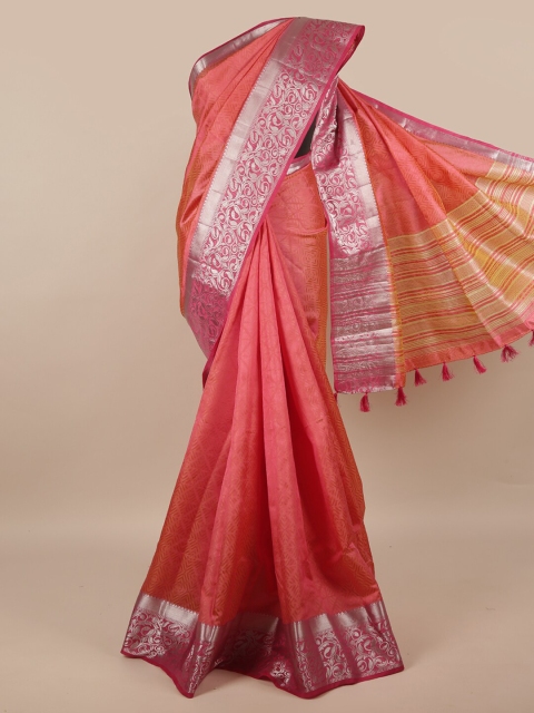

Pothys Pink & Silver-Coloured Zari Jute Silk Saree