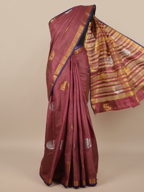 

Pothys Purple & Gold-Toned Ethnic Motifs Zari Jute Silk Saree