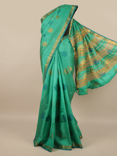 

Pothys Green & Gold-Toned Woven Design Zari Jute Silk Saree