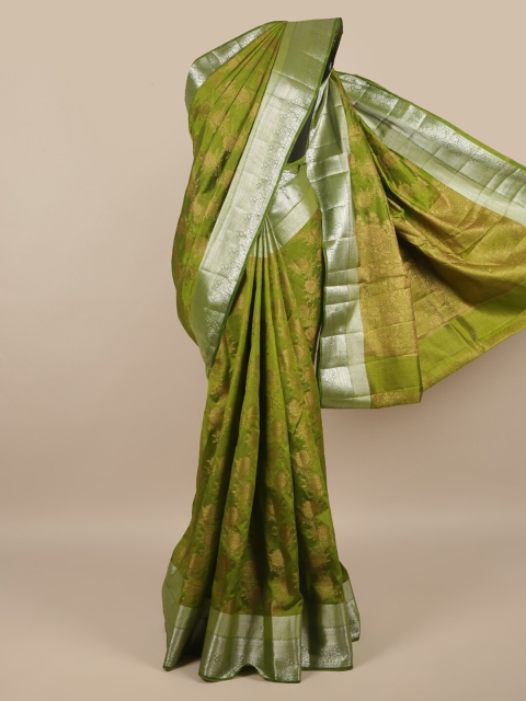 

Pothys Green & Silver Floral Zari Jute Silk Saree