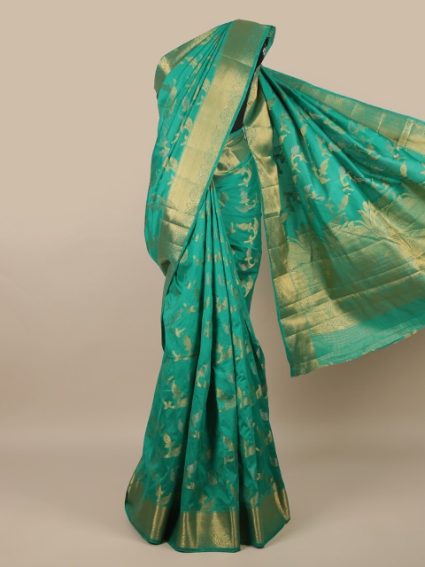 

Pothys Green & Gold-Toned Ethnic Motifs Zari Jute Silk Saree