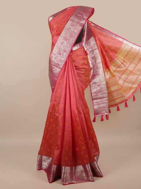 

Pothys Pink & Silver-Coloured Zari Jute Silk Saree