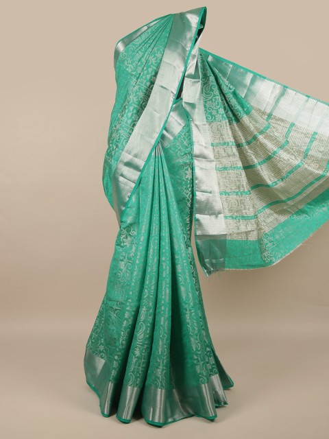 

Pothys Sea Green & Silver-Toned Paisley Zari Jute Silk Saree