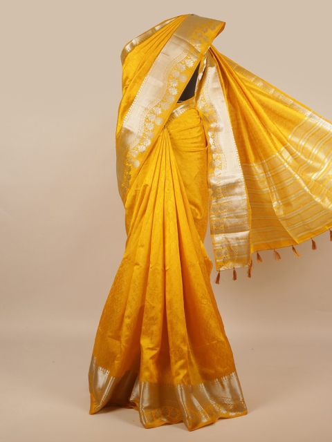 

Pothys Yellow & Silver-Toned Woven Design Jute Silk Saree