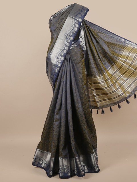 

Pothys Blue & Silver-Toned Ethnic Motifs Zari Jute Silk Saree