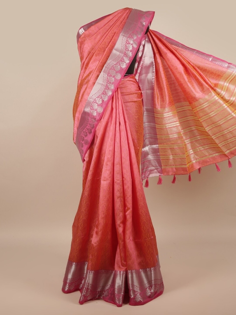 

Pothys Peach-Coloured & Silver Ethnic Motifs Zari Jute Silk Saree