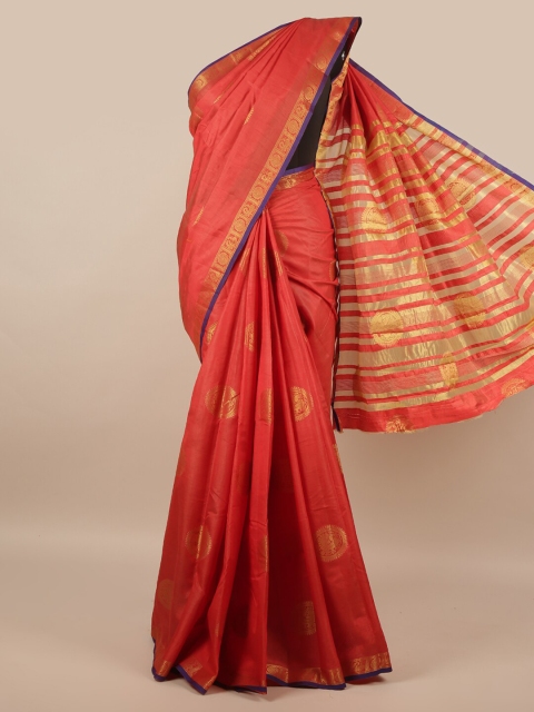 

Pothys Rust & Gold-Toned Ethnic Motifs Zari Jute Silk Saree