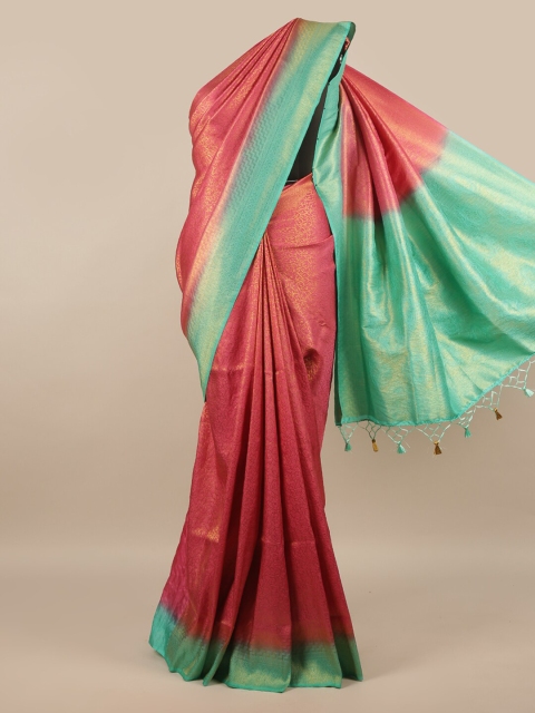 

Pothys Pink & Green Woven Design Zari Jute Silk Saree