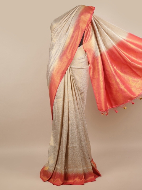 

Pothys Cream-Coloured & Red Ethnic Motifs Zari Jute Silk Saree