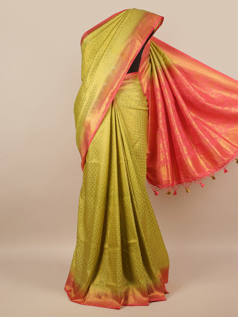 

Pothys Green & Pink Woven Design Jute Silk Saree
