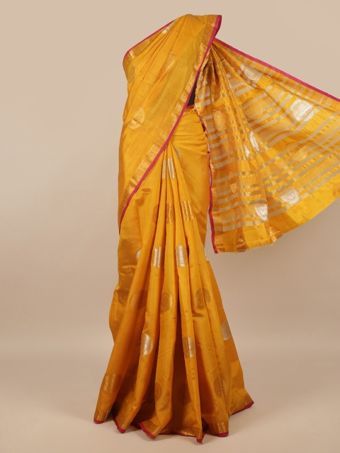 

Pothys Mustard & Pink Ethnic Motifs Zari Jute Silk Saree