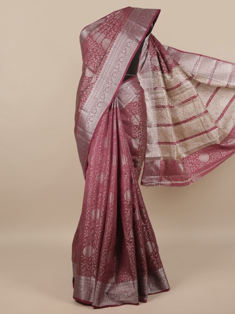 

Pothys Purple & Silver-Toned Ethnic Motifs Jute Silk Saree