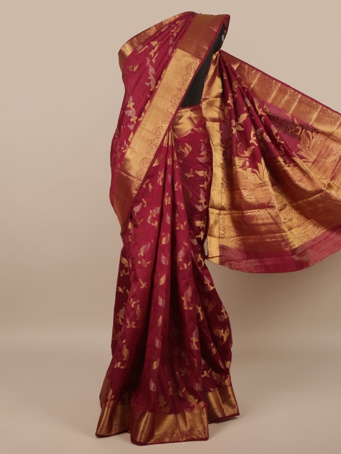 

Pothys Maroon & Gold Ethnic Motifs Zari Jute Silk Saree