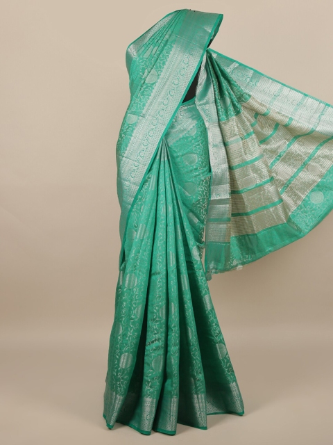 

Pothys Green & Silver-Toned Woven Design Zari Jute Silk Saree