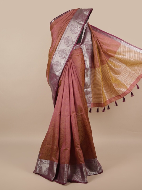 

Pothys Purple & Silver-Coloured Ethnic Motifs Zari Jute Silk Saree