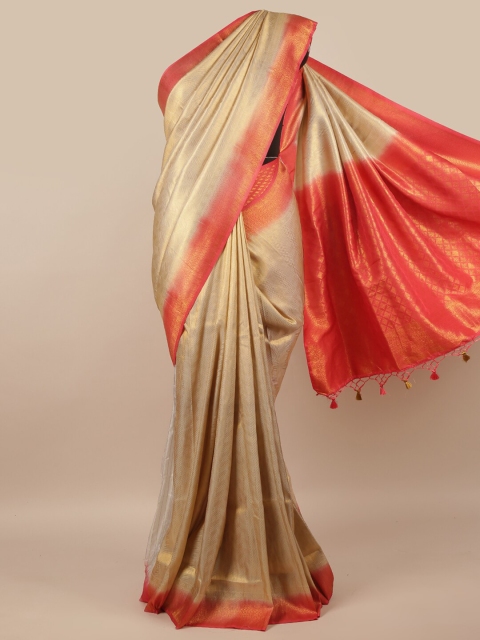 

Pothys Gold-Toned & Orange Woven Design Zari Jute Silk Saree