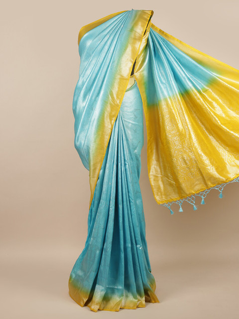 

Pothys Blue & Yellow Ethnic Motifs Zari Jute Silk Saree