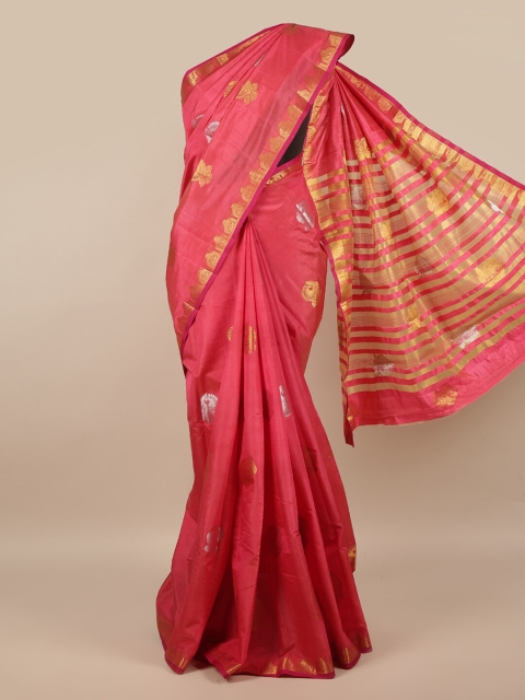 

Pothys Pink & Gold-Toned Ethnic Motifs Zari Jute Silk Saree