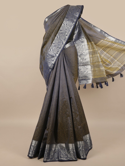 

Pothys Blue & Silver-Toned Ethnic Motifs Zari Jute Silk Saree
