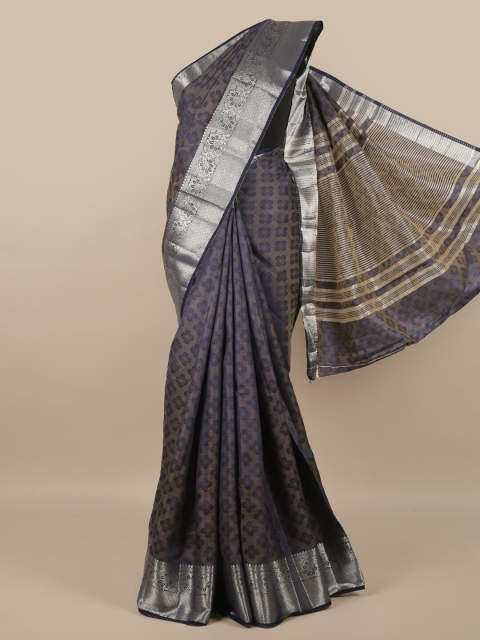 

Pothys Blue & Silver-Toned Woven Design Zari Jute Silk Saree