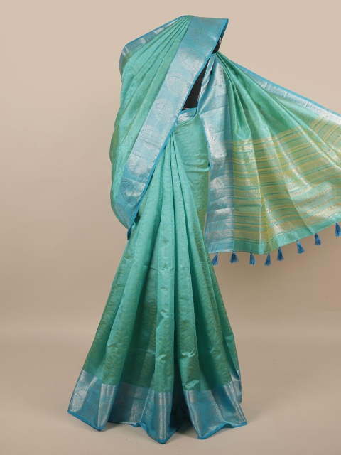 

Pothys Blue & Silver-Toned Ethnic Motifs Zari Jute Silk Saree