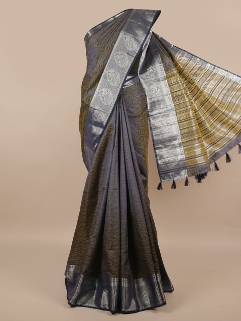

Pothys Blue & Silver-Toned Ethnic Motifs Zari Jute Silk Saree