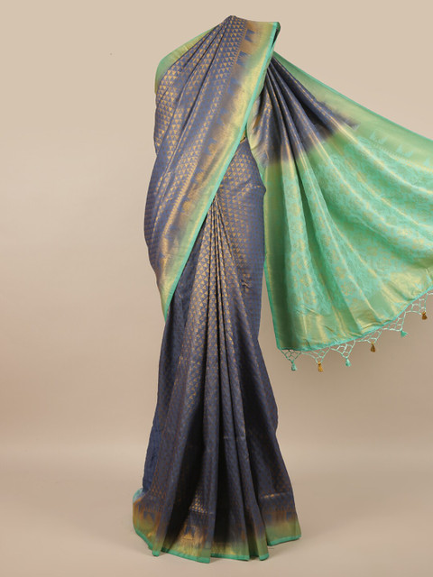 

Pothys Navy Blue & Gold-Toned Ethnic Motifs Zari Jute Silk Saree