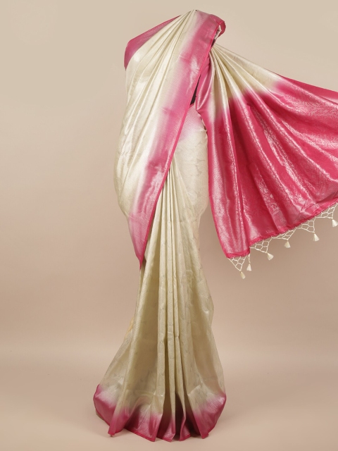 

Pothys Cream-Coloured & Pink Woven Design Jute Silk Saree