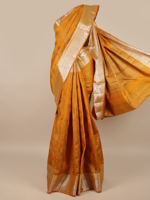 

Pothys Mustard & Silver-Toned Ethnic Motifs Zari Jute Silk Saree