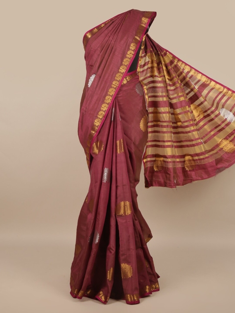 

Pothys Purple & Gold-Toned Ethnic Motifs Zari Jute Silk Saree
