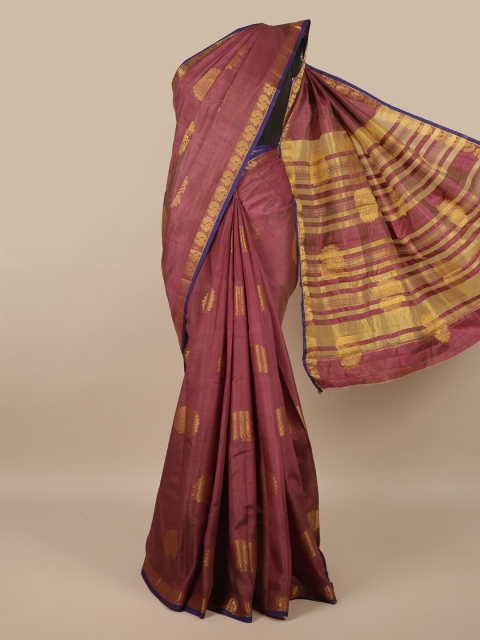 

Pothys Purple & Gold-Toned Ethnic Motifs Jute Silk Saree