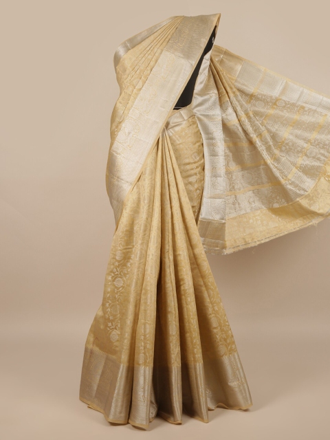 

Pothys Cream-Coloured & Silver Ethnic Motifs Zari Jute Silk Saree