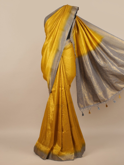 

Pothys Mustard Yellow & Grey Zari Jute Silk Saree