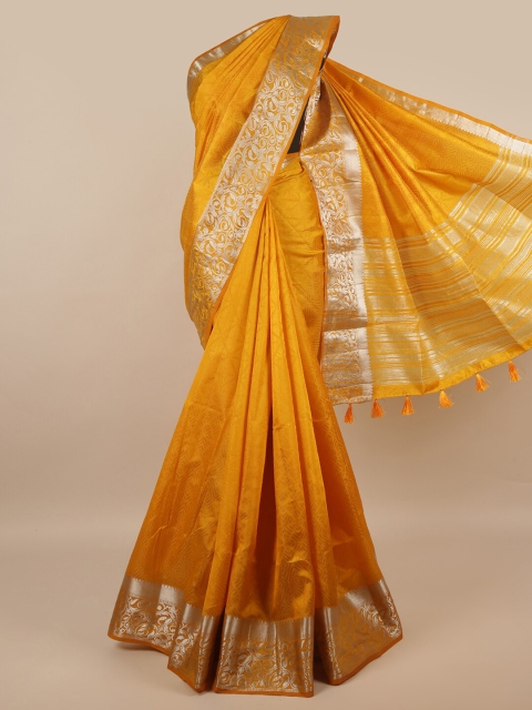 

Pothys Yellow & Silver Ethnic Motifs Zari Jute Silk Saree