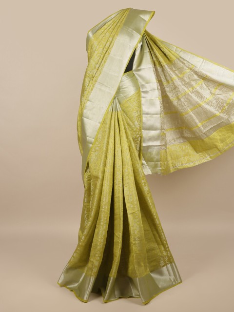 

Pothys Green & Silver-Toned Ethnic Motifs Jute Silk Saree