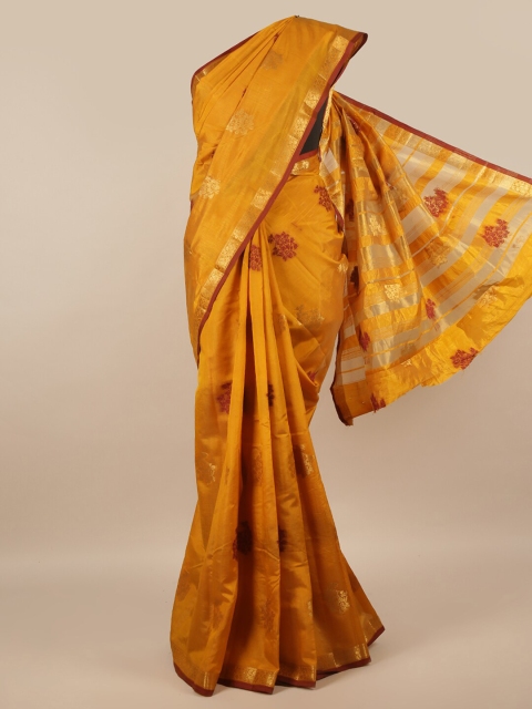 

Pothys Mustard & Gold-Toned Ethnic Motifs Zari Jute Silk Saree