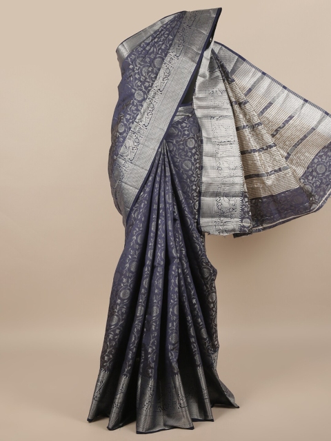 

Pothys Blue & Silver-Toned Woven Design Zari Jute Silk Saree
