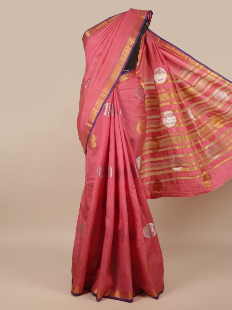 

Pothys Pink & Gold-Toned Ethnic Motifs Zari Jute Silk Saree